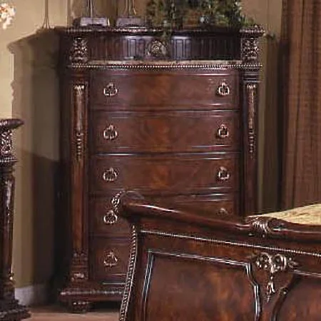 Traditional 5-Drawer Chest with Bowed Drawer Fronts and Laminated Marble Top